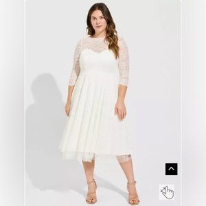 Ivory lace tea length wedding dress